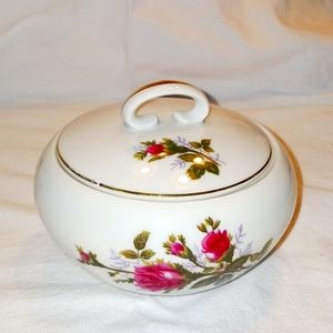 Vintage Moss Rose Sugar Bowl/Trinket